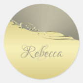 Luxe goudmetalen decoratief op goud en zilver ronde sticker (Voorkant)