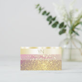 Luxe goudroze Paarse mousserende glitter-monogram Visitekaartje (Staand voorkant)