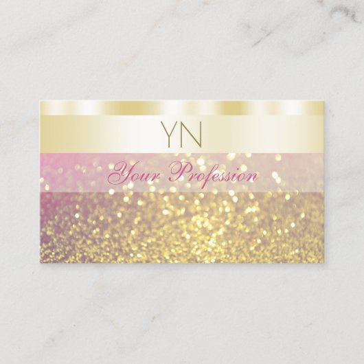 Luxe goudroze Paarse mousserende glitter-monogram Visitekaartje (Voorkant)