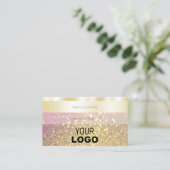 Luxe goudroze Paarse mousserende glitter Voeg Logo Visitekaartje (Staand voorkant)
