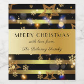 Luxe goudsnowflakes en sterkerst wijn etiket (Enkel label)