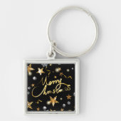 Luxe goudsterren met laag bereik - Zwarte metalen  Sleutelhanger (Voorkant)