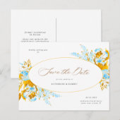 luxe goudturquoise floral save the date post briefkaart (Voorkant / Achterkant)