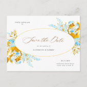 luxe goudturquoise floral save the date post briefkaart (Voorkant)