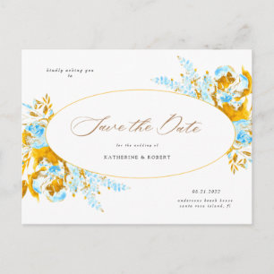 luxe goudturquoise floral save the date post briefkaart