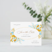 luxe goudturquoise floral save the date post briefkaart (Staand voorkant)