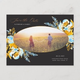 luxe goudturquoise floral save the date post briefkaart