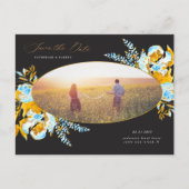 luxe goudturquoise floral save the date post briefkaart (Voorkant)