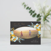 luxe goudturquoise floral save the date post briefkaart (Staand voorkant)