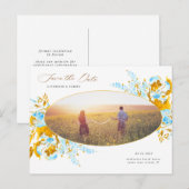 luxe goudturquoise floral save the date post briefkaart (Voorkant / Achterkant)