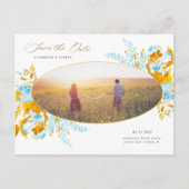 luxe goudturquoise floral save the date post briefkaart (Voorkant)