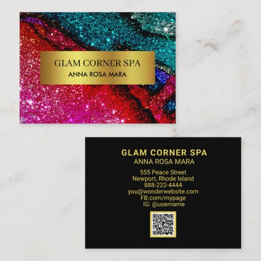 *~* Luxe gram Rainbow QR Glitter Bling Beauty Visitekaartje (Voorkant / Achterkant)