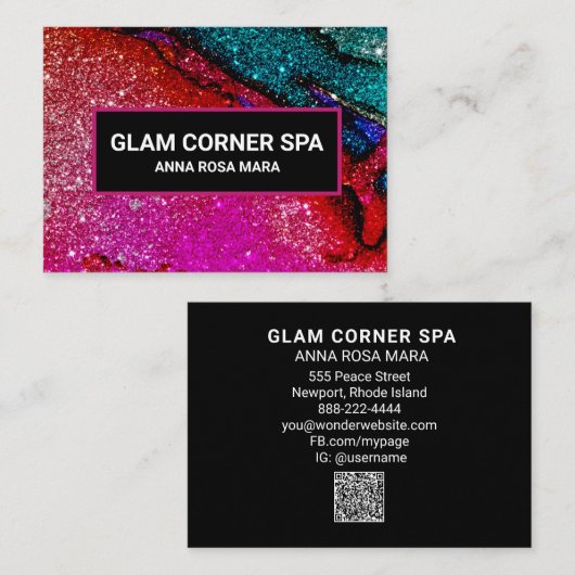*~* Luxe gram Rainbow QR Glitter Glitz Beauty Visitekaartje (Voorkant / Achterkant)