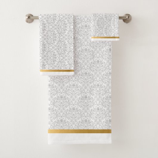 LUXE GRAY  FLORAL GOLD BATH TOWEL SET BAD HANDDOEK (Insitu)