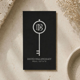Luxe Gray Skeleton Key Monogram Makelaar Visitekaartje