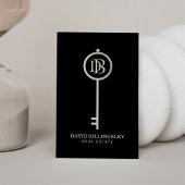 Luxe Gray Skeleton Key Monogram Makelaar Visitekaartje