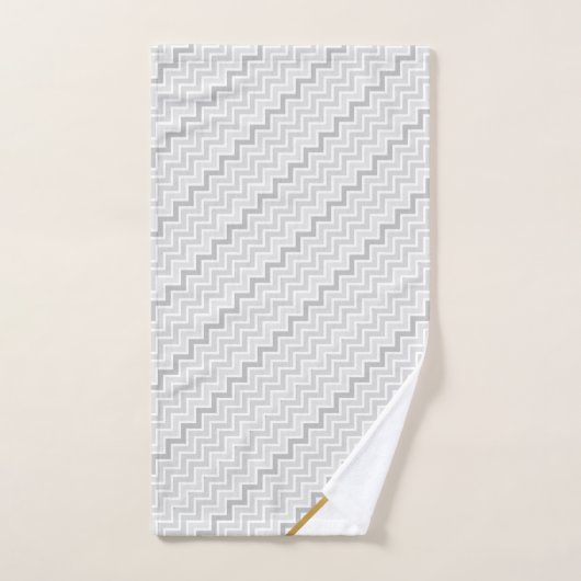 LUXE GRAY WHITE CHEVRON GOLD BATH TOWEL SET BAD HANDDOEK (Handdoek)