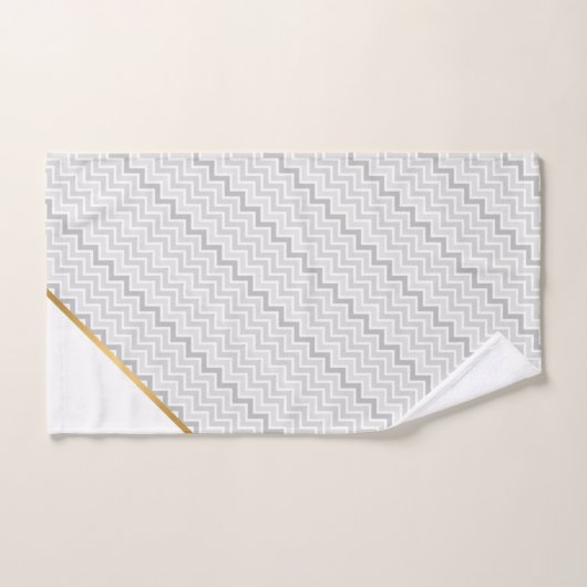 LUXE GRAY WHITE CHEVRON GOLD BATH TOWEL SET BAD HANDDOEK (Handdoek)