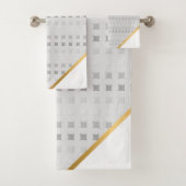 LUXE GRAY WHITE SQUARE PATROON TOWEL SET BAD HANDDOEK (Insitu)