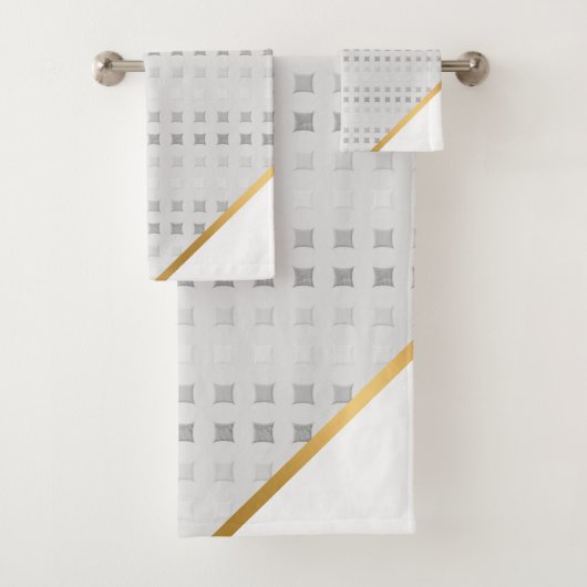 LUXE GRAY WHITE SQUARE PATROON TOWEL SET BAD HANDDOEK (Insitu)