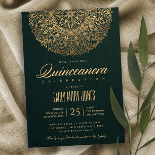 LUXE GREEN GOLD CLASSIC  MANDALA QUINCEANERA KAART