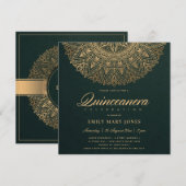 LUXE GREEN GOLD CLASSIC MANDALA QUINCEANERA KAART (Voorkant / Achterkant)