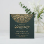 LUXE GREEN GOLD CLASSIC MANDALA QUINCEANERA KAART (Staand voorkant)