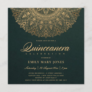 LUXE GREEN GOLD CLASSIC  MANDALA QUINCEANERA KAART