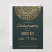 LUXE GREEN GOLD CLASSIC  MANDALA QUINCEANERA KAART (Voorkant)