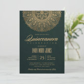 LUXE GREEN GOLD CLASSIC  MANDALA QUINCEANERA KAART (Staand voorkant)