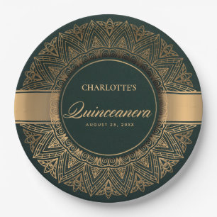 LUXE GREEN GOLD CLASSIC  MANDALA QUINCEANERA PAPIEREN BORDJE