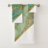 LUXE GREEN GOLD MARBLE ANGLE BATH TOWEL SET BAD HANDDOEK (Insitu)