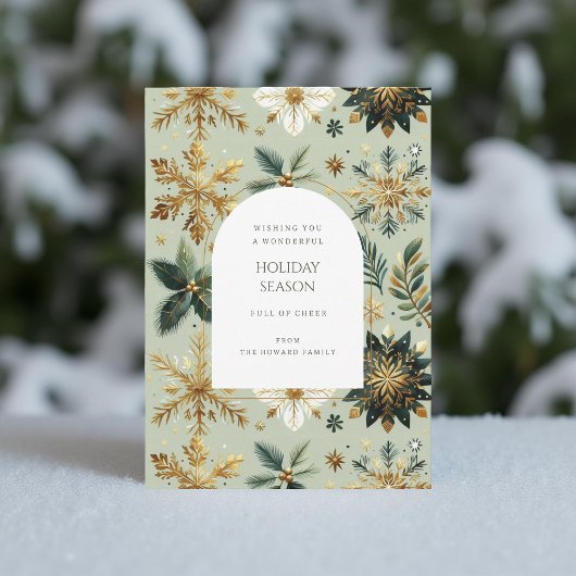 Luxe Green Gold Snowflake Elegante Vakantie Kaart