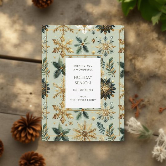 Luxe Green Gold Snowflake Elegante Vakantie Kaart