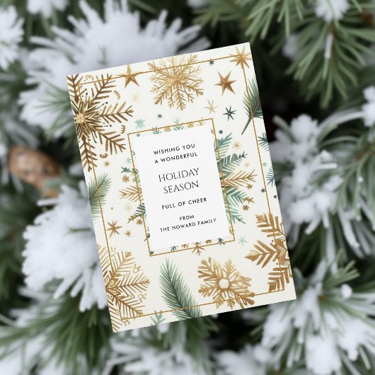 Luxe Green Gold Snowflake Elegante Vakantie Kaart