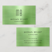 Luxe Green Metallic Monogram Consultant Visitekaartje (Voorkant / Achterkant)