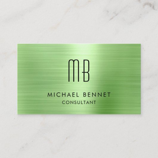 Luxe Green Metallic Monogram Consultant Visitekaartje (Voorkant)