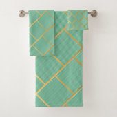 LUXE GREEN STRIPE ABSTRACTE BATHROOM TOWEL SET BAD HANDDOEK (Insitu)