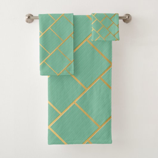 LUXE GREEN STRIPE ABSTRACTE BATHROOM TOWEL SET BAD HANDDOEK (Insitu)