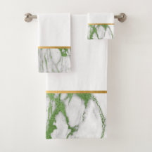 LUXE GREEN WITTE MAALBARE GOLD BATHROOM TOWEL SET