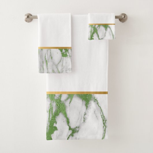 LUXE GREEN WITTE MAALBARE GOLD BATHROOM TOWEL SET BAD HANDDOEK (Insitu)