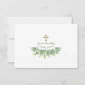 Luxe Greenery Gold Cross Heilige Communie Bedankkaart (Achterkant)