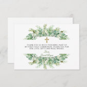 Luxe Greenery Gold Cross Heilige Communie Bedankkaart (Voorkant / Achterkant)
