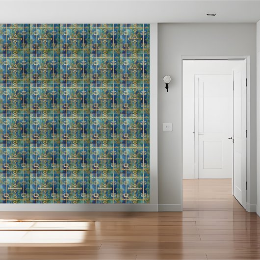 Luxe Griekse Key Tegel in Blauwgroen en Goud Tegeltje