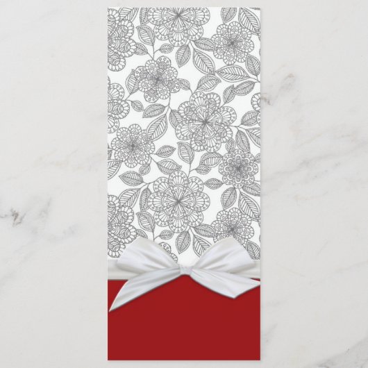 Luxe Grijs Bloemen Damast Rood Bruiloft Menu (Achterkant)