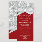 Luxe Grijs Bloemen Damast Rood Bruiloft Menu (Voorkant / Achterkant)