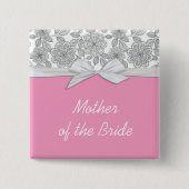 Luxe Grijs Bloemen Damast Roze Button (Voorkant)