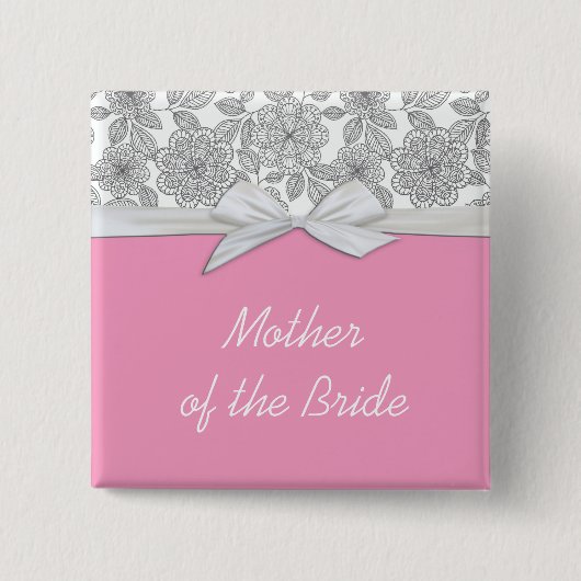 Luxe Grijs Bloemen Damast Roze Button (Voorkant)