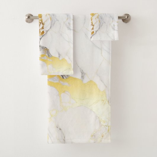 Luxe Grijs en Gouden Textuur Wit Marmer Bad Handdoek (Insitu)