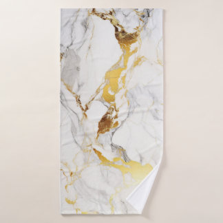 Luxe Grijs en Gouden Textuur Wit Marmer Bad Handdoek